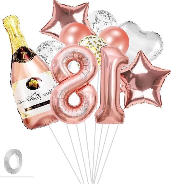 Decorazione per 18° compleanno ragazza con palloni e nastri.
