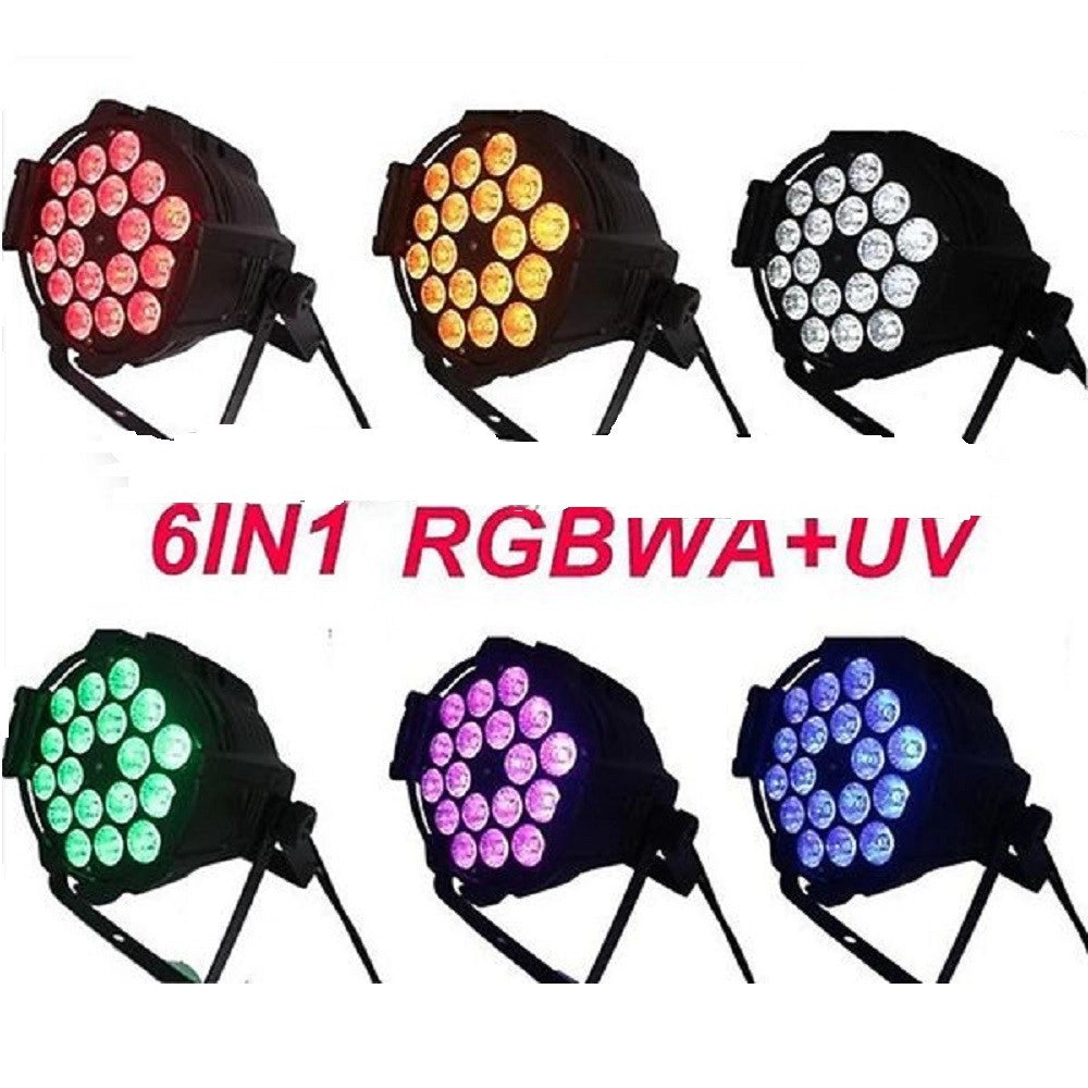 Trade Shop - Par Led Rgbwa Ip65 Dmx 18x18watt Uv 6 In 1 Luce Wood Party Fluo Powercon In Out -