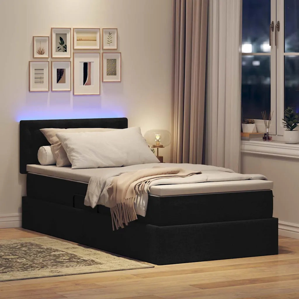 Letto con contenitore e LED con led Nero 90 x 200 cm Tessuto 3371246