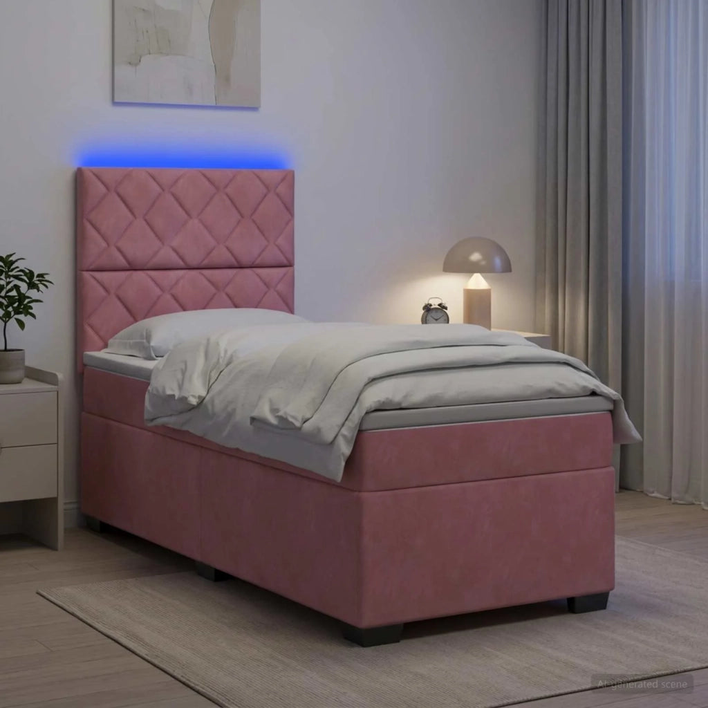 Letto box spring con materasso Rosa 90 x 200 cm Velluto 3455041
