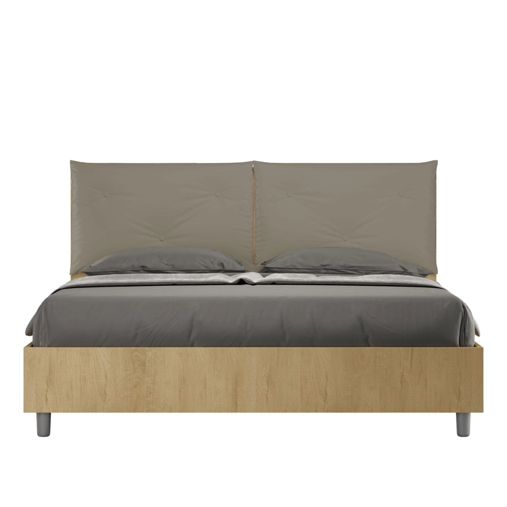 BS COM Letto matrimoniale con rete 160x190 Quercia cuscini similpelle cappuccino