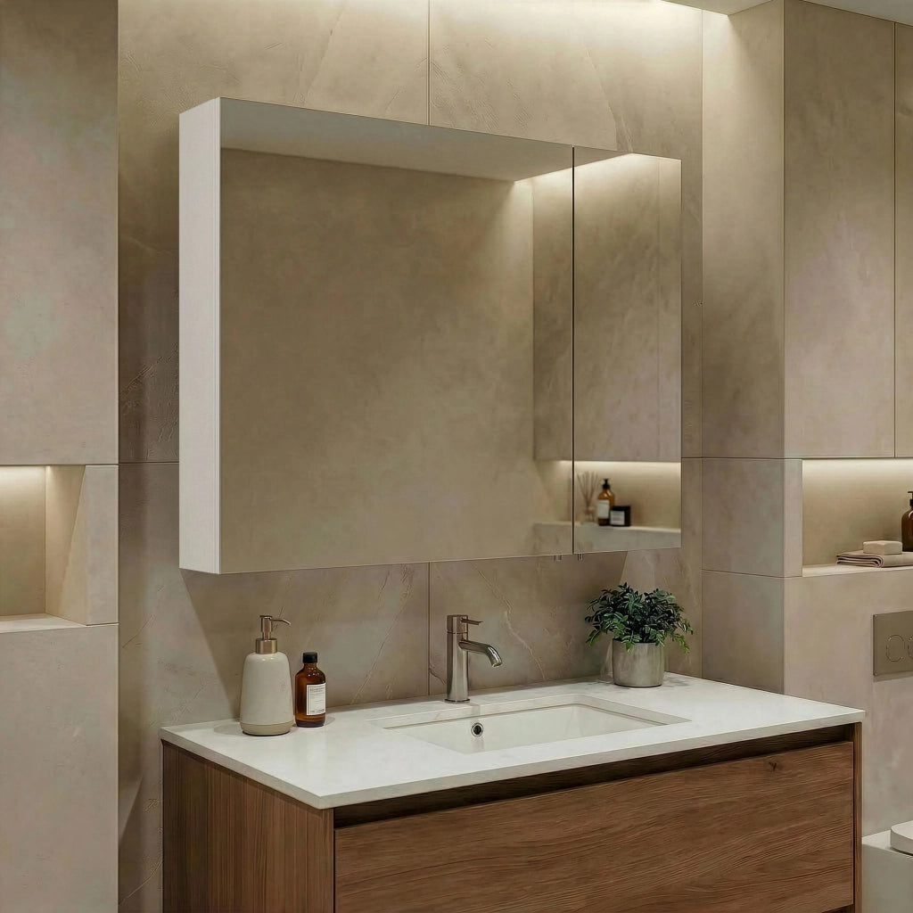 Mobile da bagno con specchio "Nuvola 80 v2" - 75 x 16 x 66 cm - Bianco