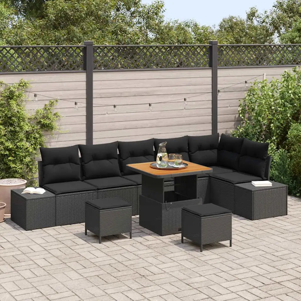 Set Divano da Giardino con cuscino 9 pcs Nero Poly Rattan 3364749