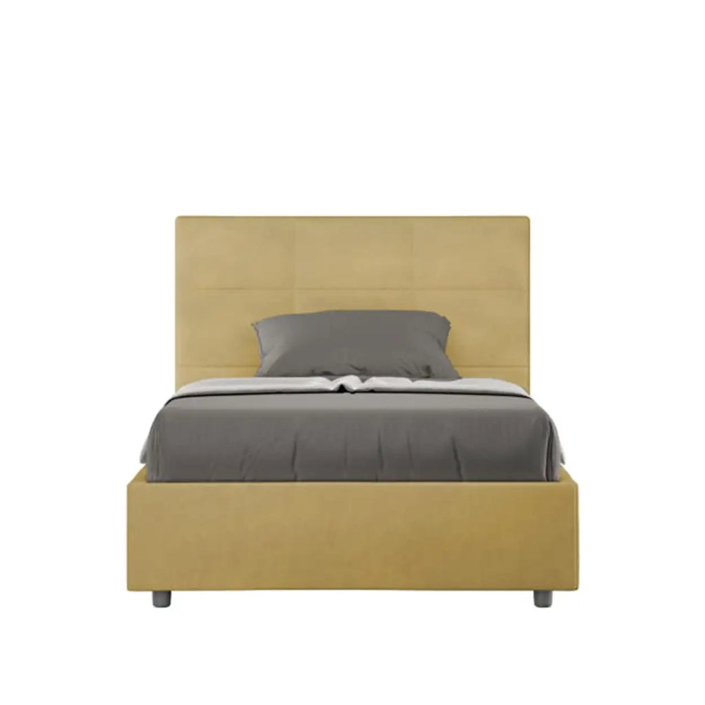 Letto una piazza e mezza contenitore imbottito 120x190 microfibra ocra Mika