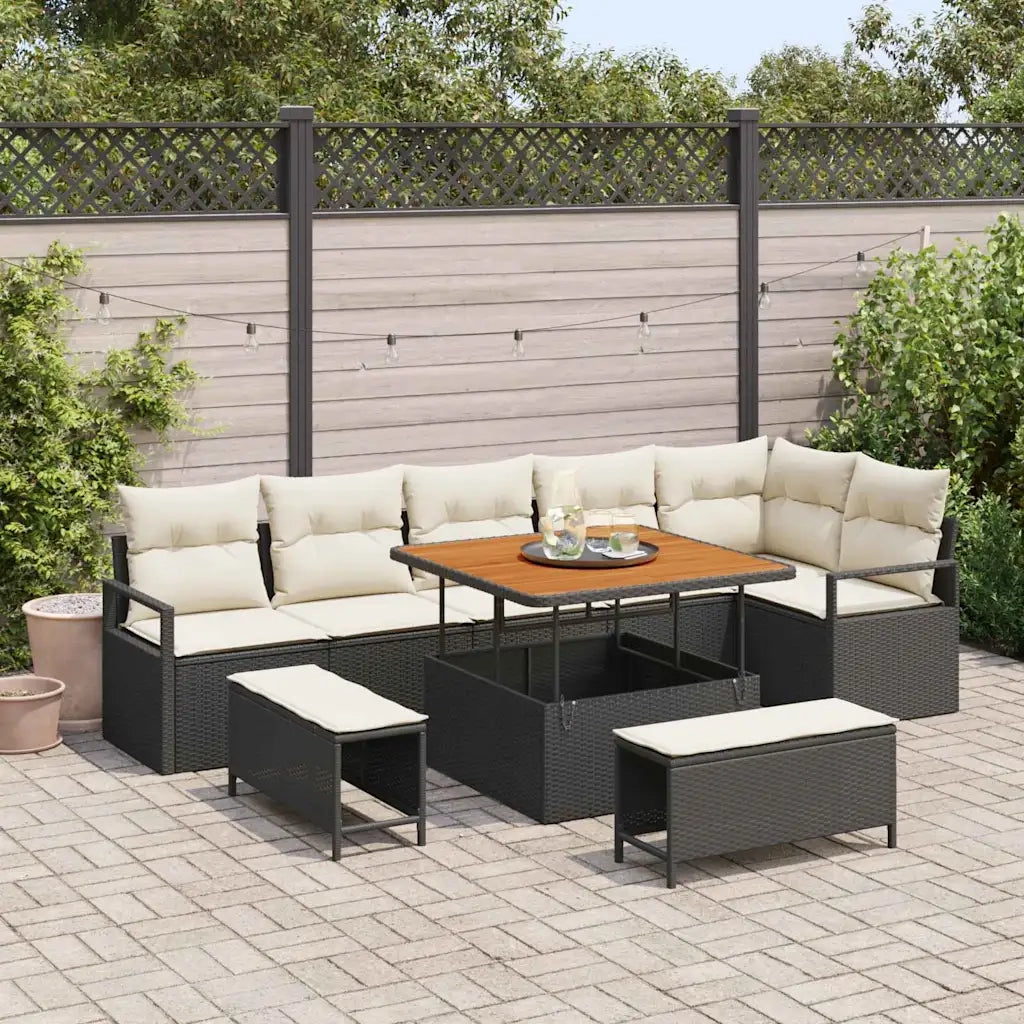 Set Divano da Giardino con cuscino 9 pcs Nero Poly Rattan 3362535