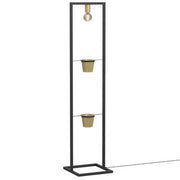 Lampada da terra nera con portavaso oro E27 15W Flores