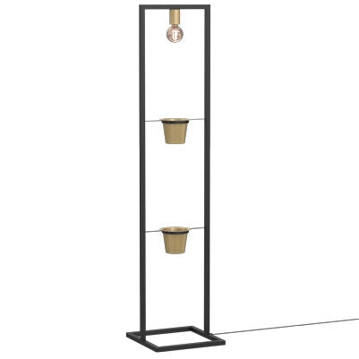 Lampada da terra nera con portavaso oro E27 15W Flores