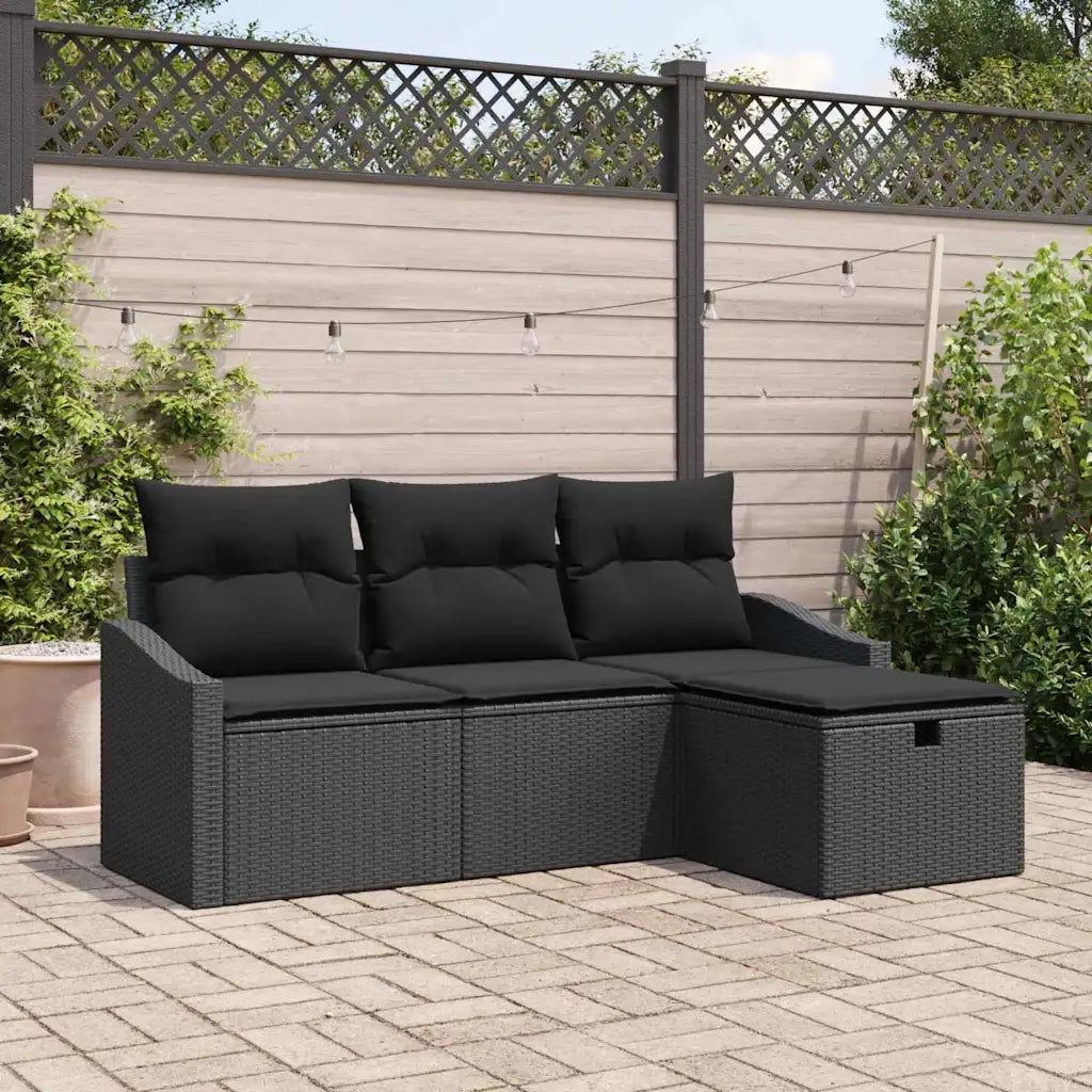 Set di divani con cuscino 4 pcs Nero polyrattan