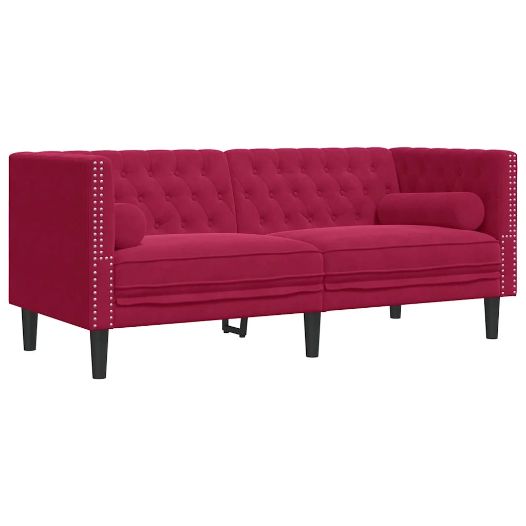 Divano Chesterfield con Rinforzi 2 Posti Rosso Vino in Velluto 372687