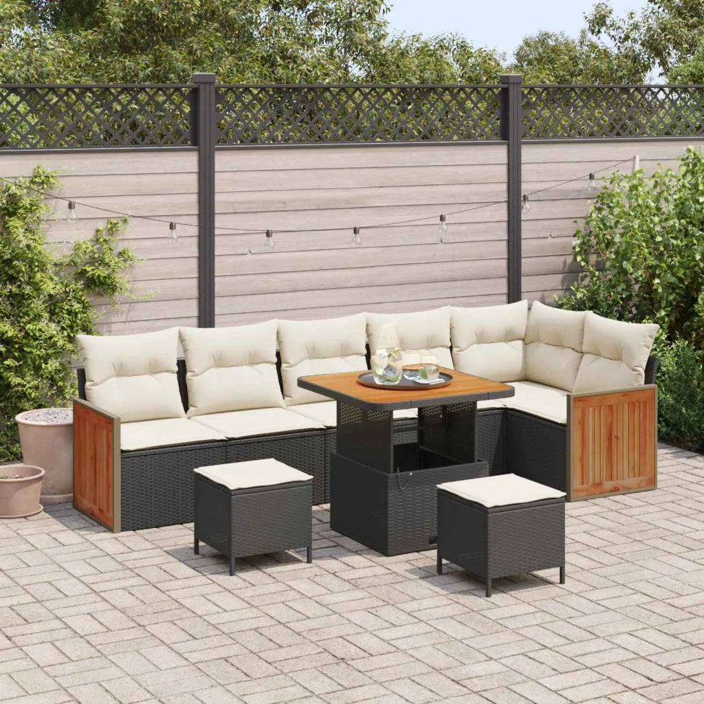 Set Divano da Giardino con cuscino 9 pcs Nero e Crema 3363190