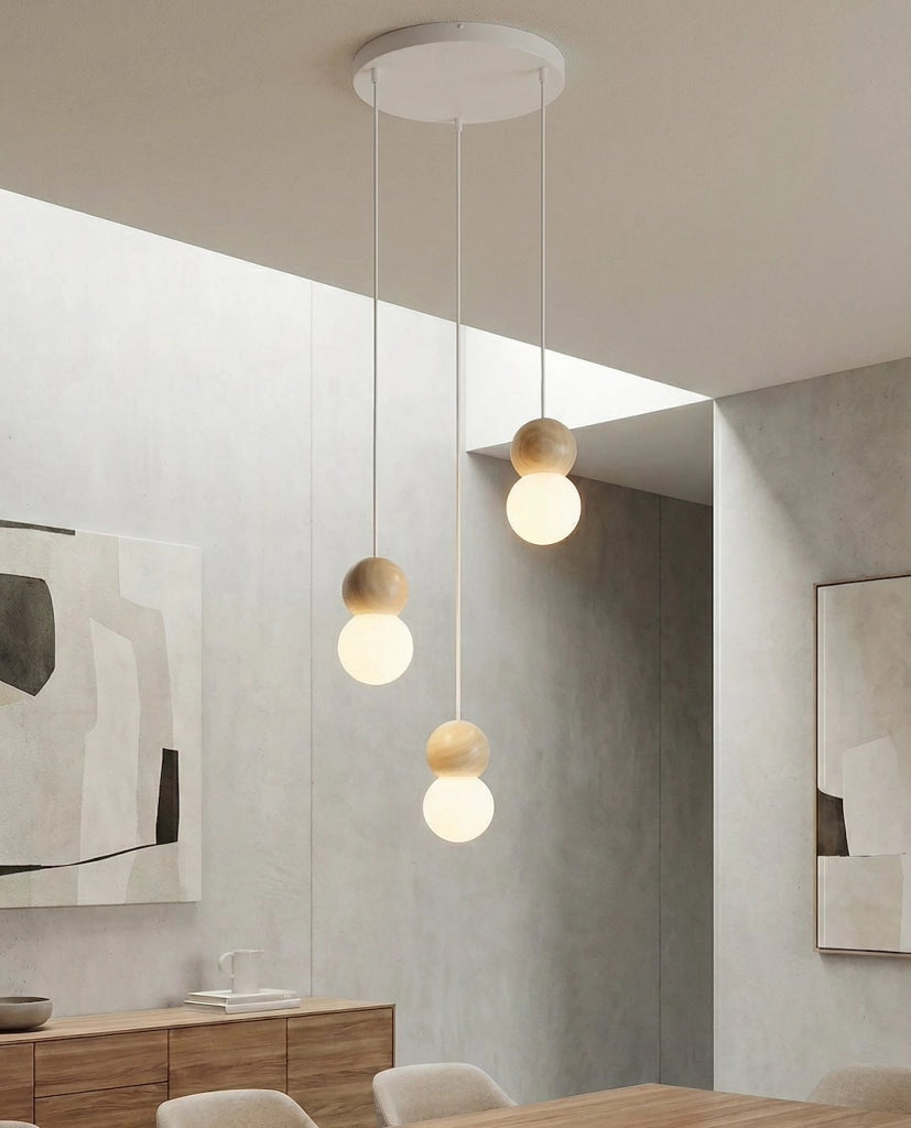 Lampada sospesa LOOP 3xG9 bianco beige legno vetro Emibig