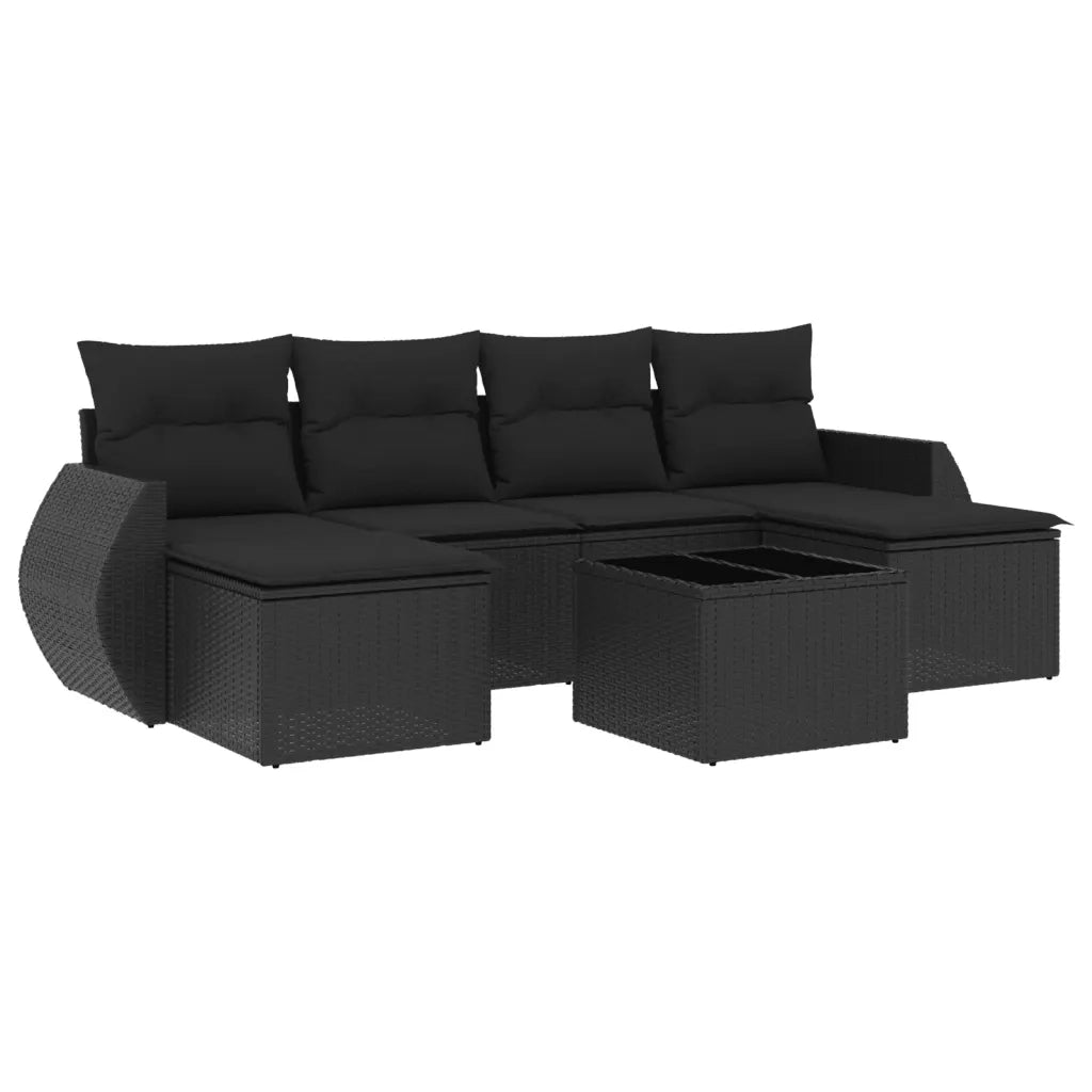 Set Divani da Giardino con Cuscini 7pz Nero Polyrattan 3254062