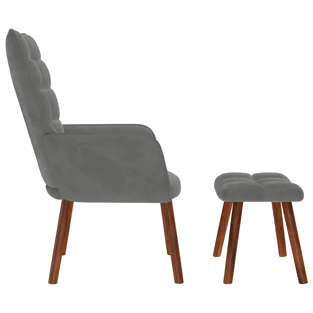Poltrona Relax | Sedia Relax con Sgabello in Velluto Grigio Scuro