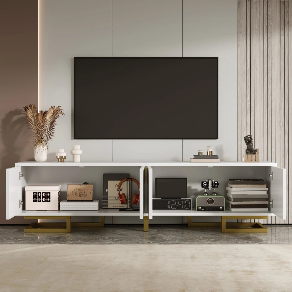 Mobile TV Lowboard con Ante Strutturate ¨C MINIMAL ¨C Oro, Gambe e Maniglie Dorate