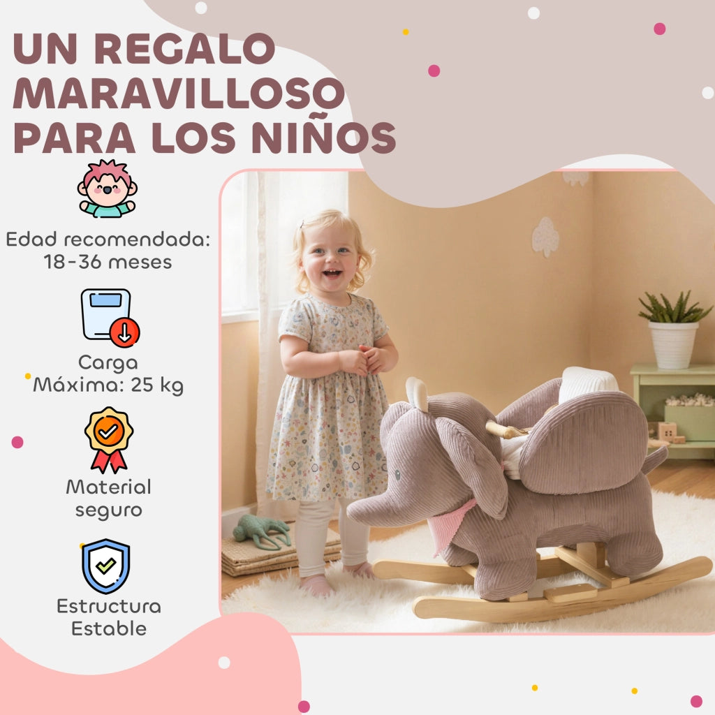 Dondolo per Bambini con Suono e Cintura di Sicurezza ¨C Minimal ¨C Legno Naturale