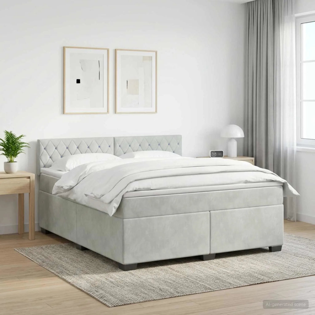 Letto con Box Spring, Materasso e LED Grigio Chiaro Velluto 3452222