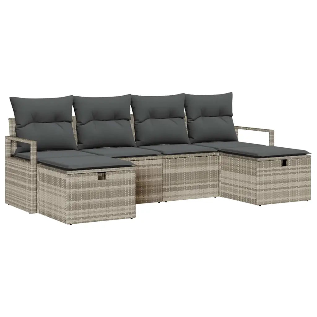 Set di divani con cuscino 6 pcs Grigio chiaro polyrattan
