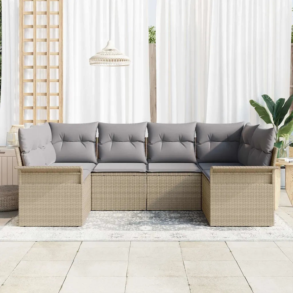 Set Divano da Giardino con cuscino 6 pcs Beige polyrattan
