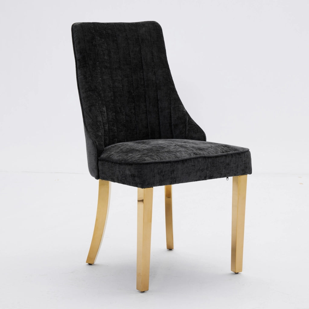 Sedie da Pranzo Imbottite in Velluto con Gambe Dorate ¨C MINIMAL ¨C Set 2, Nero