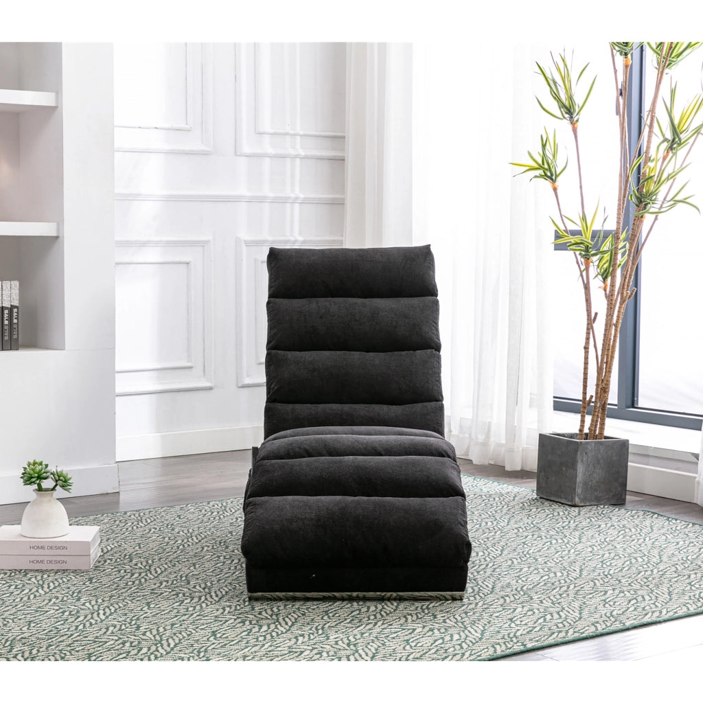 Chaise longue in lino nero poltrona massaggiante con vibrazione 148x55x84 cm