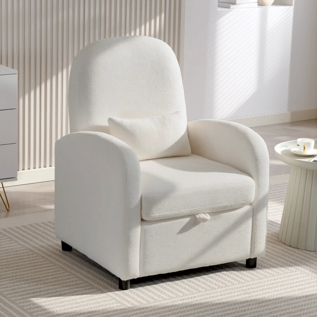 Poltrona Relax Moderna con Contenitore ¨C Xylo ¨C Rivestimento Pile Teddy Crema 76x77x95 cm