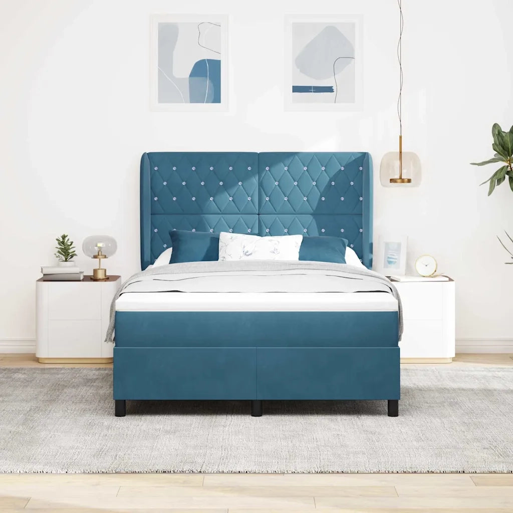 Letto a molle con materasso Blu Scuro 200 x 140 cm Velluto 3340878