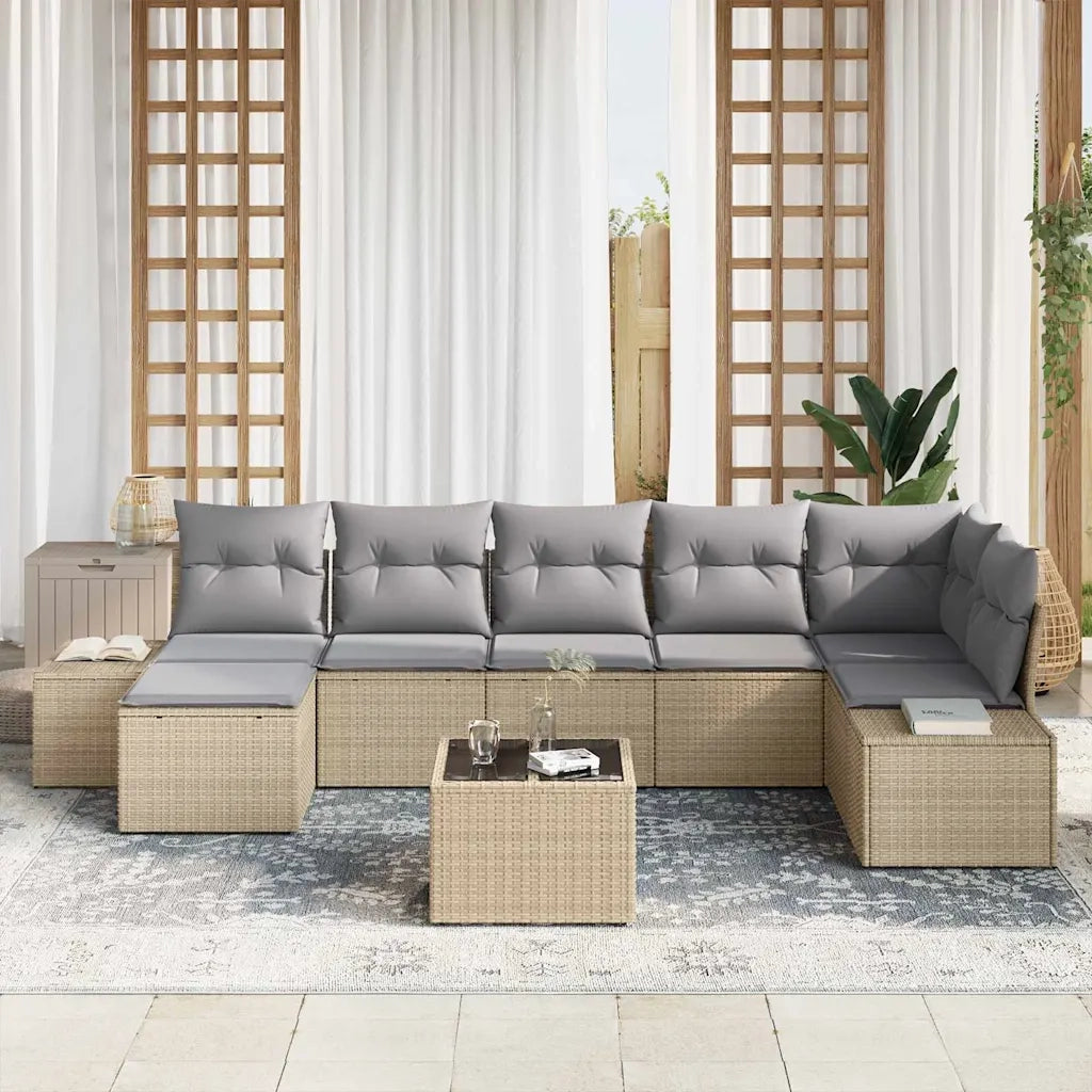 Set Divano da Giardino con cuscino 8 pcs Beige polyrattan 3347160