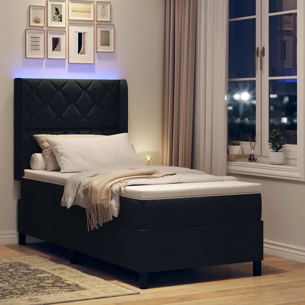 Letto a Sorgente LED con materasso Nero 100 x 200 cm Tessuto