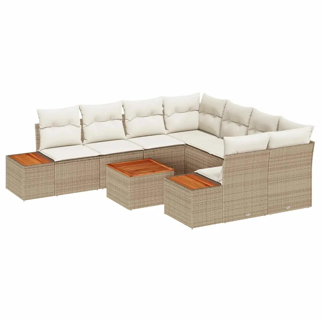 Set Divano da Giardino con cuscino 9 pcs Beige Poly Rattan
