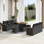 Set Divano da Giardino con cuscino 11 pcs Nero polyrattan