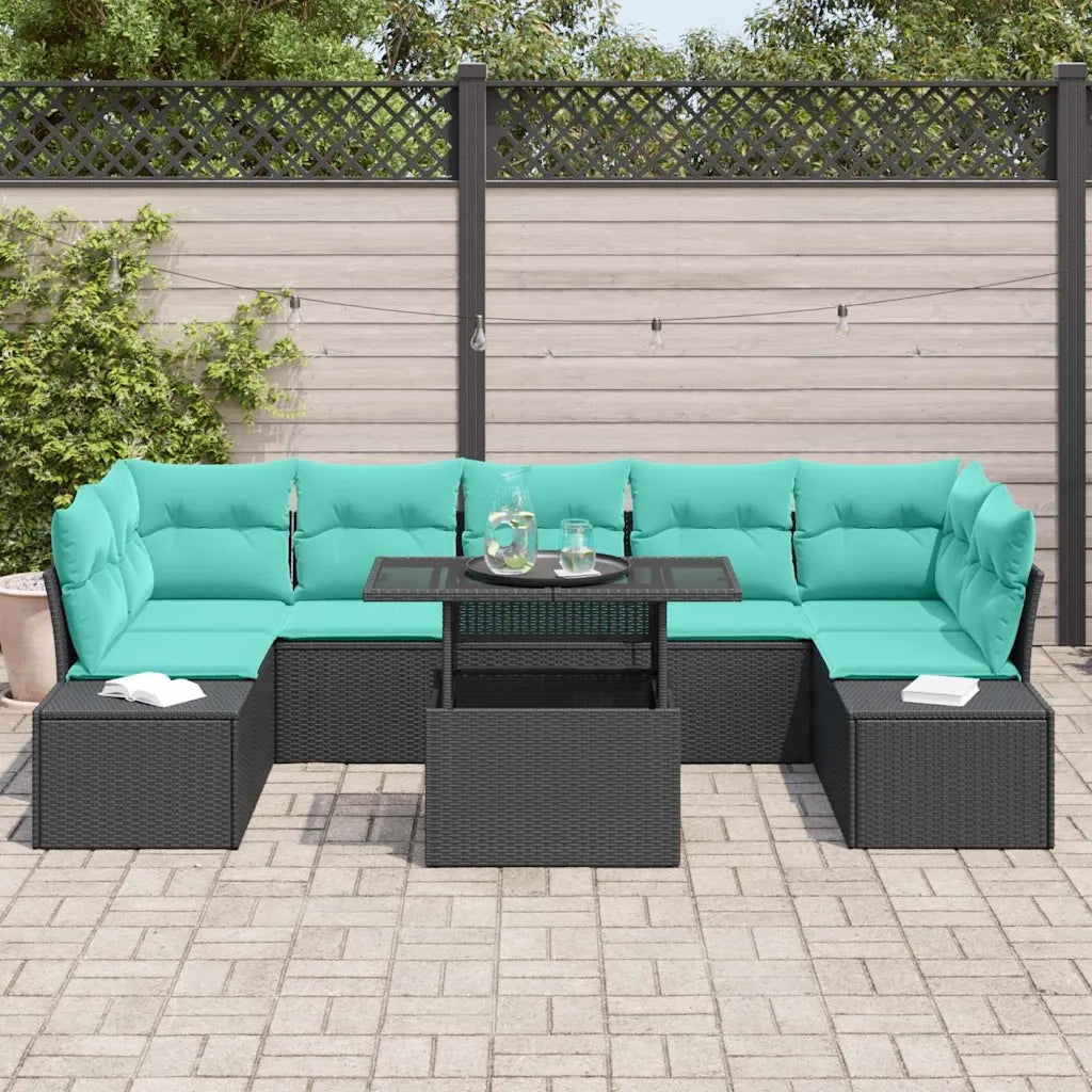 Set Divano da Giardino 8 pz 7-Numero di posti Nero e Blu 3349142