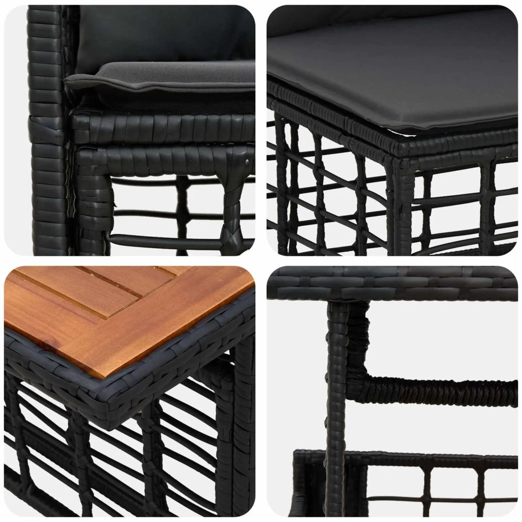Set Divano da Giardino 9 pz Nero e Grigio scuro polyrattan 3437983