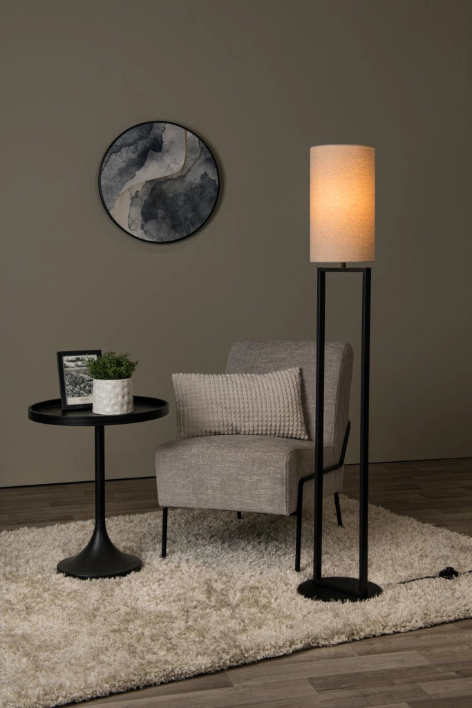 Lampada da terra HERMAN japandi beige nera E27 Lucide