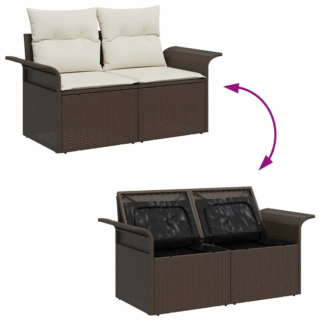 Set Divano da Giardino con cuscino 7 pcs Marrone Poly Rattan