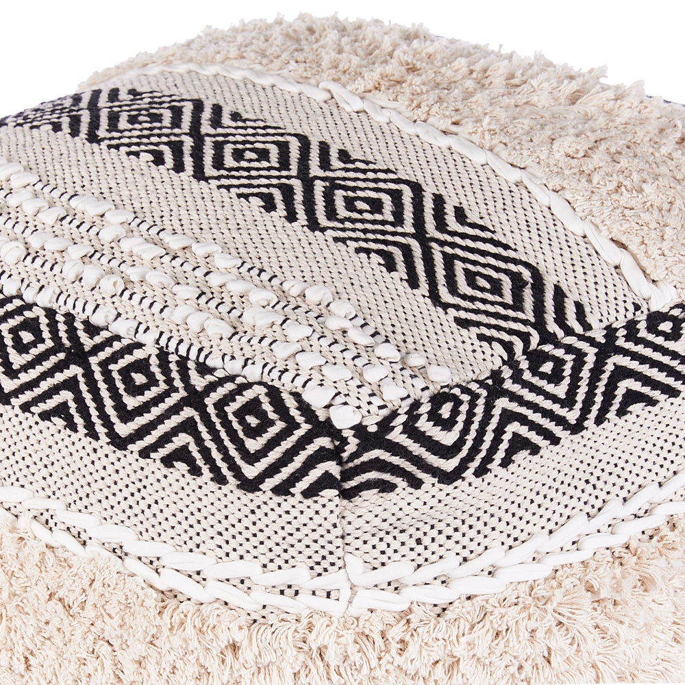 Pouf Beige Cotone Beige Chiaro Motivo Geometrico in stile Boho moderno
