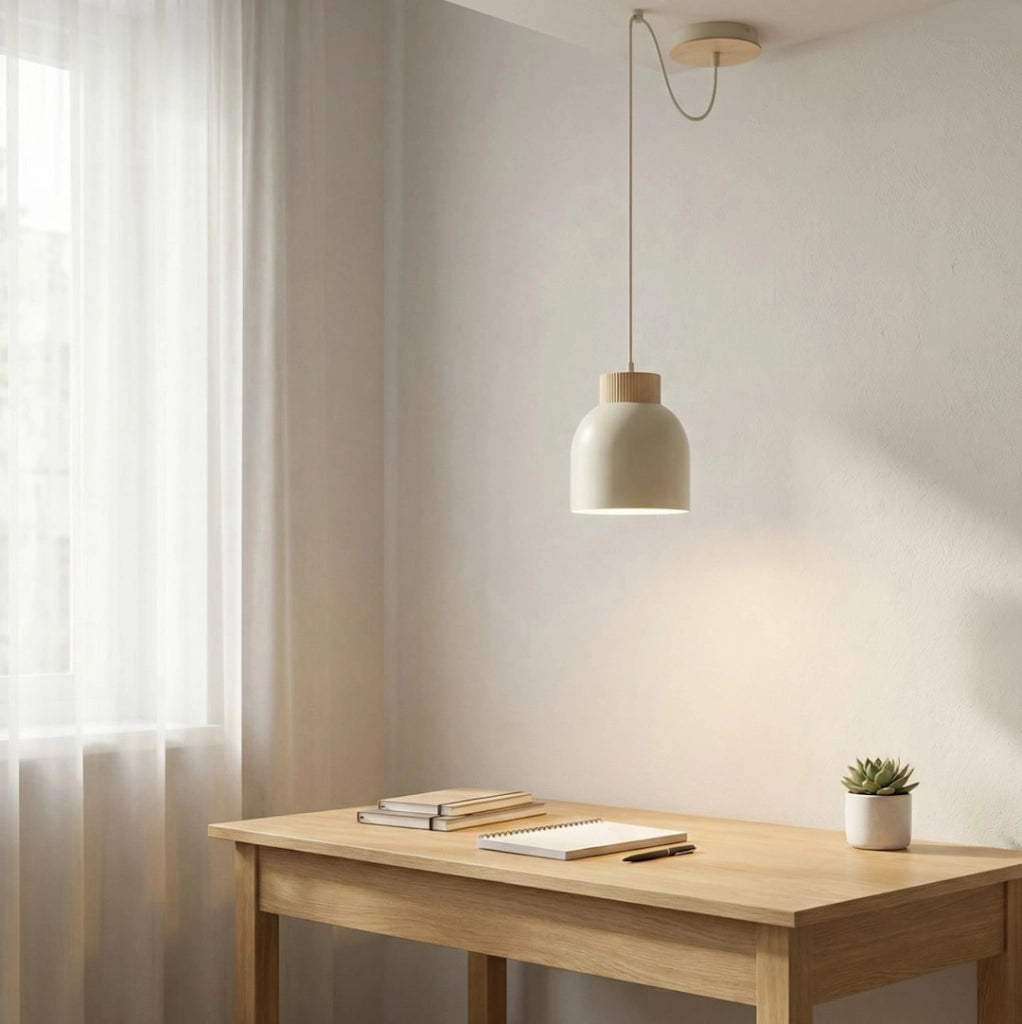 Lampada sospensione KRU beige legno 1xE27 Emibig