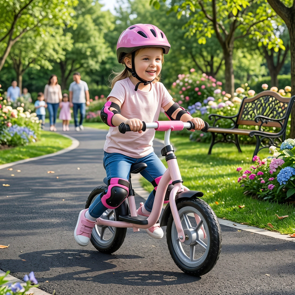 Bicicletta senza pedali per bambini 3+ anni portatile e leggera, Bici senza pedali per principianti con ruote antiforatura altezza regolabile Rosa