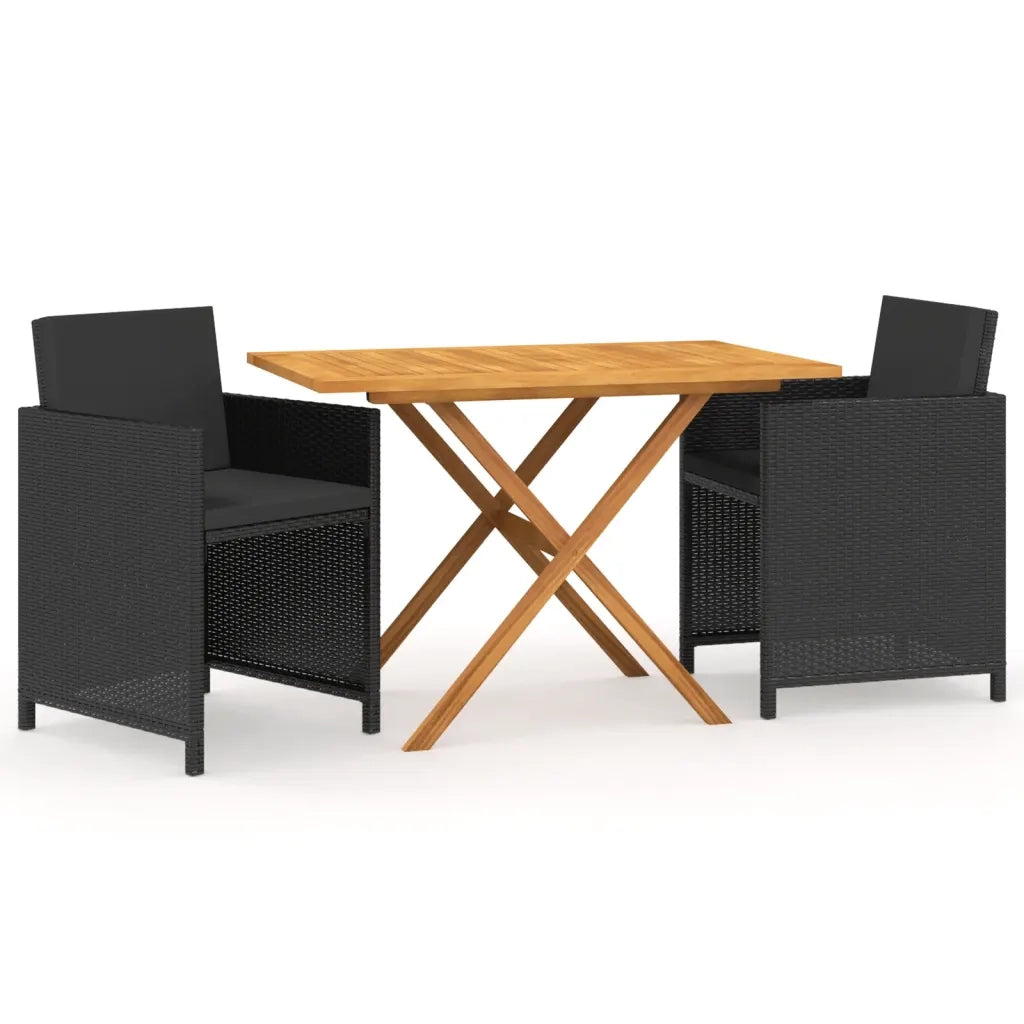 Set da Pranzo da Giardino 3 pz con Cuscini Nero 3094302
