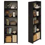 Libreria moderna in stile loft con 5 ripiani, alta, nera, per soggiorno