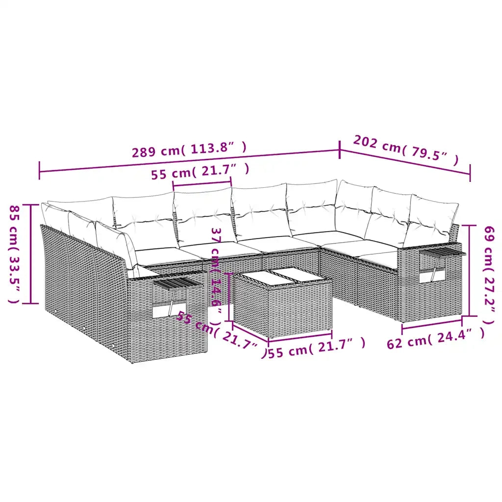 Set Divani da Giardino 10pz con Cuscini in Polyrattan Marrone 3252950