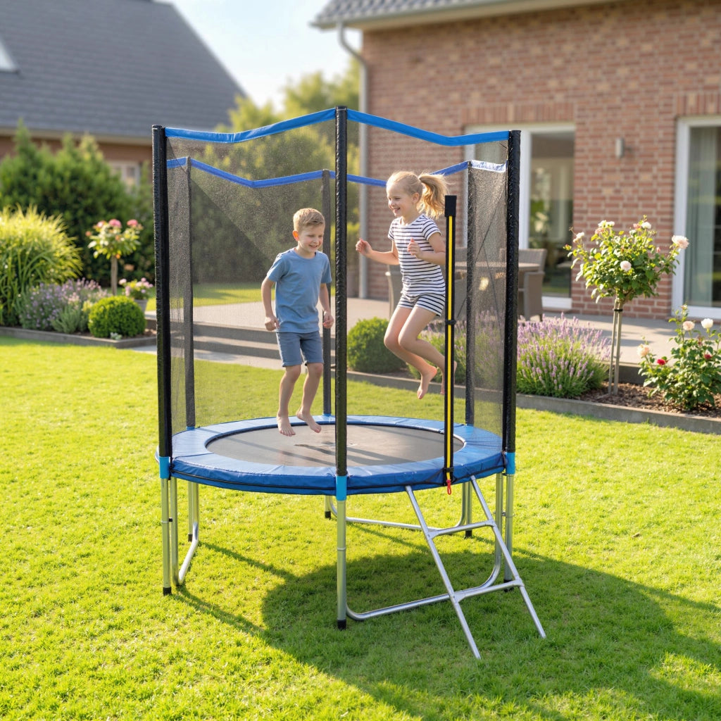 Trampolino elastico da giardino ?183 cm ¨C Xylo ¨C con rete di sicurezza, scala e cuscinetti molle blu