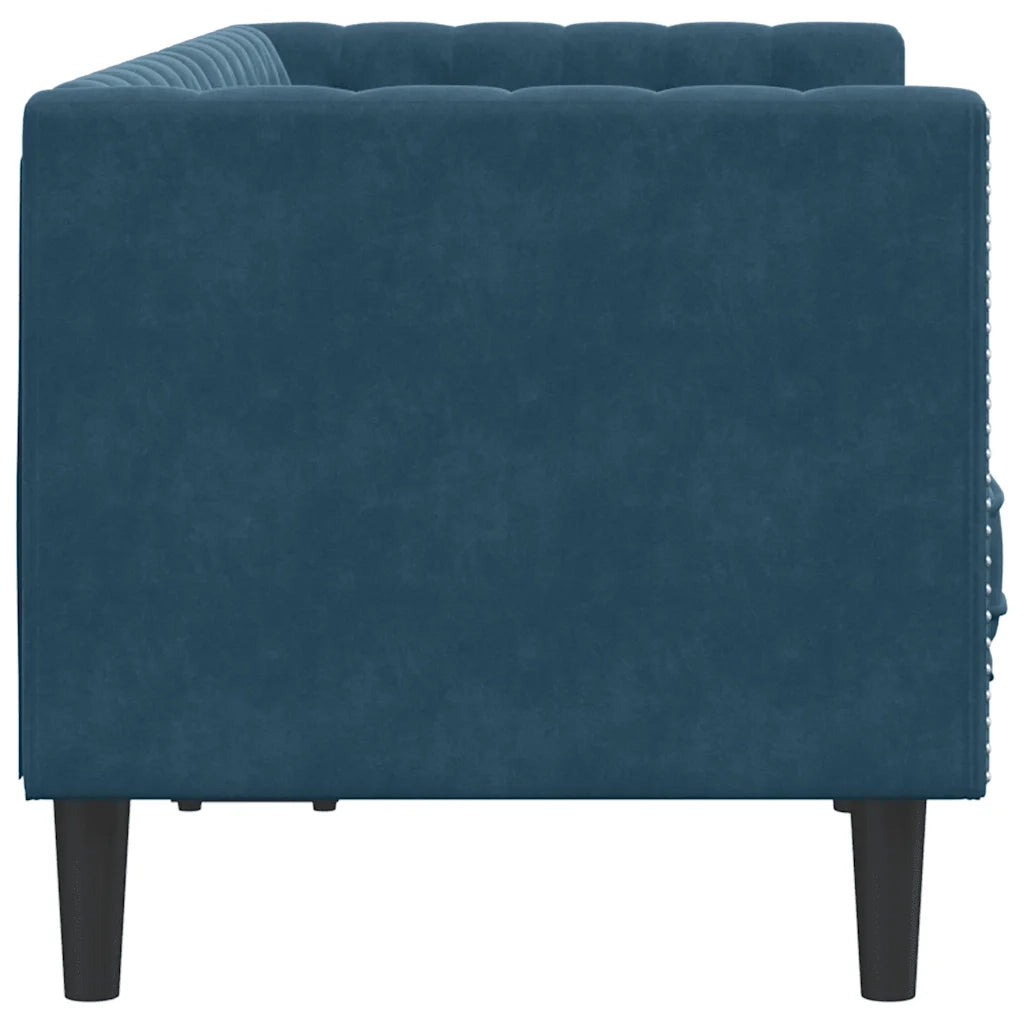 Divano Chesterfield con Rinforzi 2 Posti-Sofa 2 Posti-Divanetto Blu in Velluto