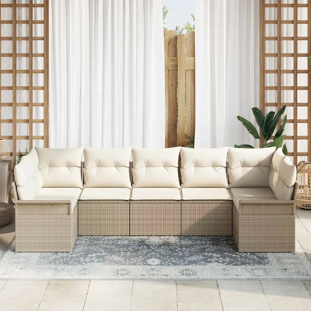 Set Divano da Giardino con cuscino 7 pcs Beige Poly Rattan