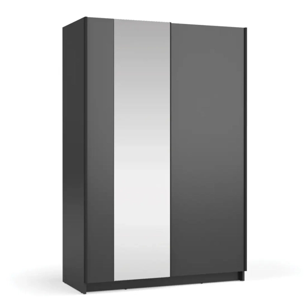 Armadio LYSIA 120 cm nero opaco – 2 porte scorrevoli con specchio