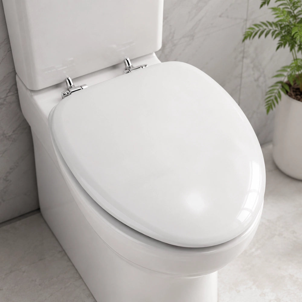 Sedile wc copri water universale bianco in mdf con cerniere regolabili