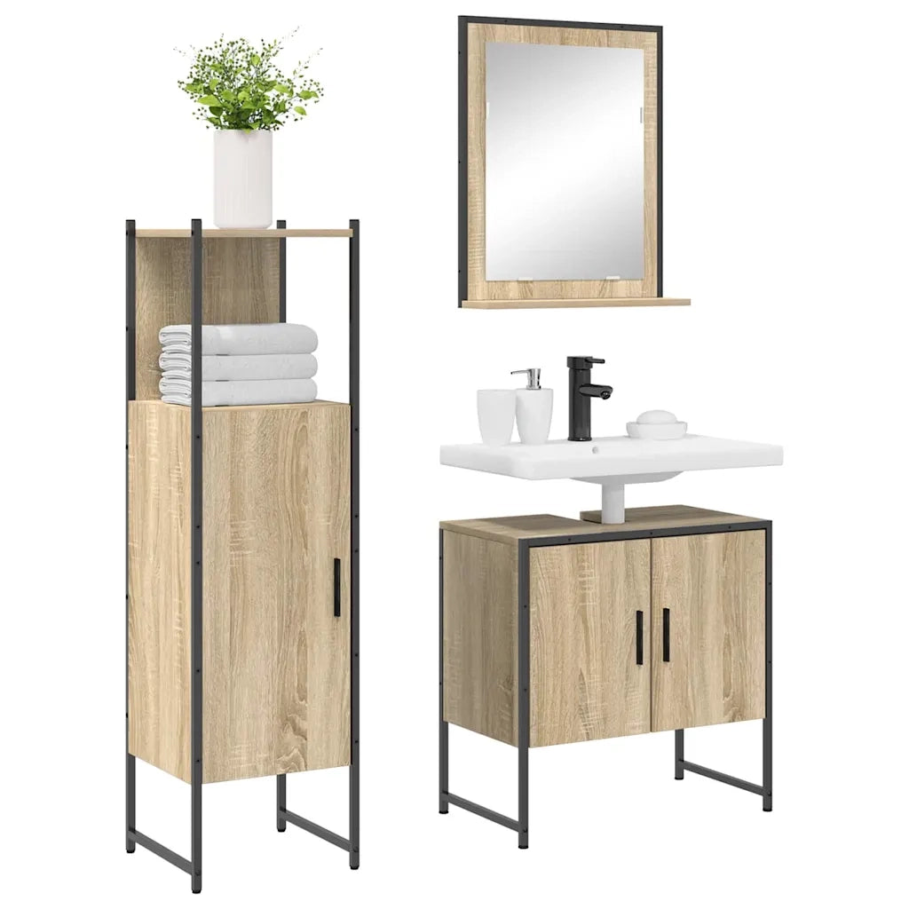 Set di mobili per il bagno 3 pcs Marrone Legno multistrato