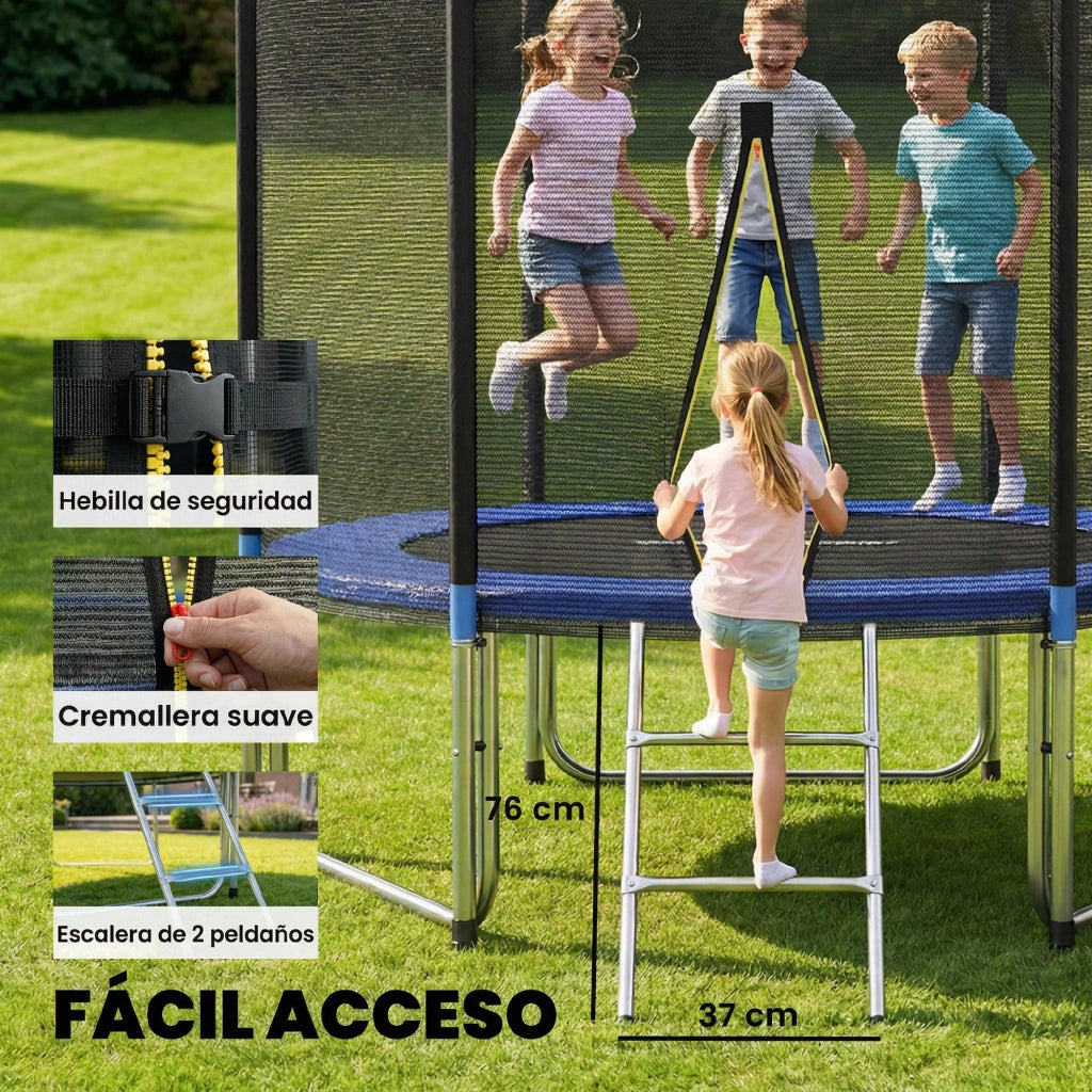 Trampolino Elastico per Esterno con Rete di Sicurezza ¨C Zephmum ¨C Blu ?305 cm