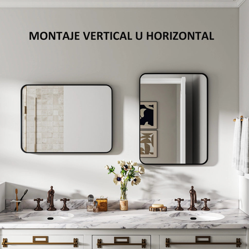 Specchio da Bagno con Cornice Metallo ¨C Minimal ¨C Nero 60x80 cm