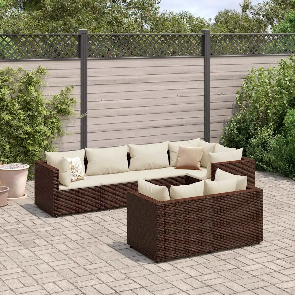 Set Divani da Giardino 7 pz con Cuscini in Polyrattan Marrone 3308185