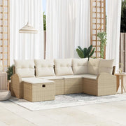 Set Divano da Giardino con cuscino 6 pcs Beige Poly Rattan
